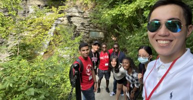 Students in gorge trail on Cornell campus
