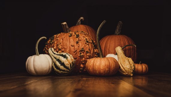 Autumn squash on wooden table