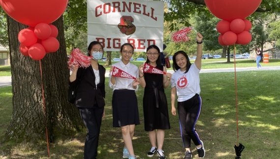 Angela Pan ’23 (right) and friends during Homecoming 2021