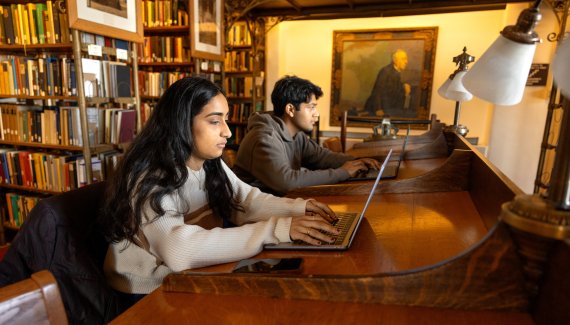 Students in Uris Library. Cornell Photo.
