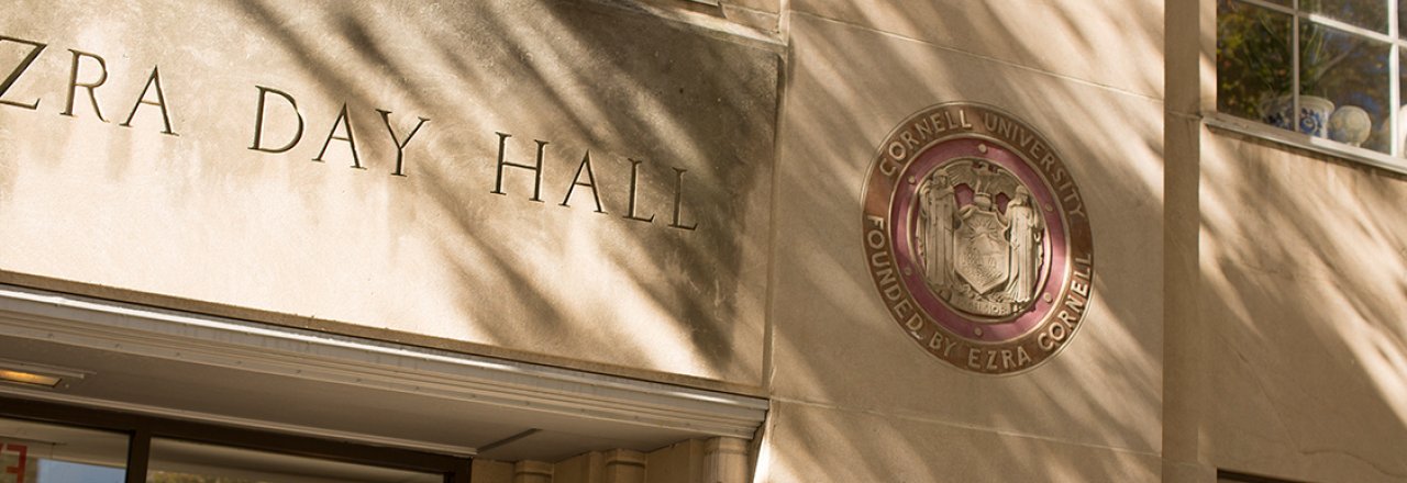 Day Hall exterior with university seal. Photo: Robert Barker 