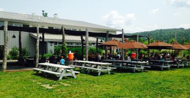 Picnic tables on the lawn at Ithaca Beer Company