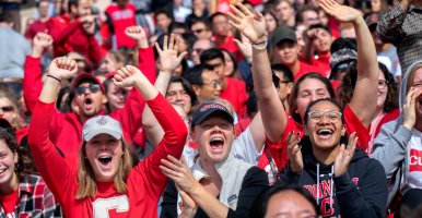 international students at Cornell game