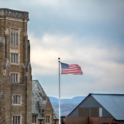 US flag on Cornell campus