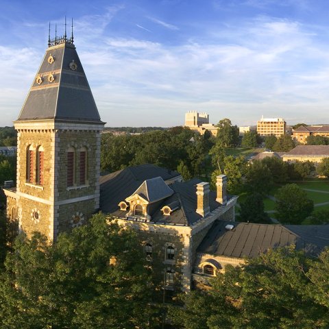Panoramic view of Cornell's campus during summer